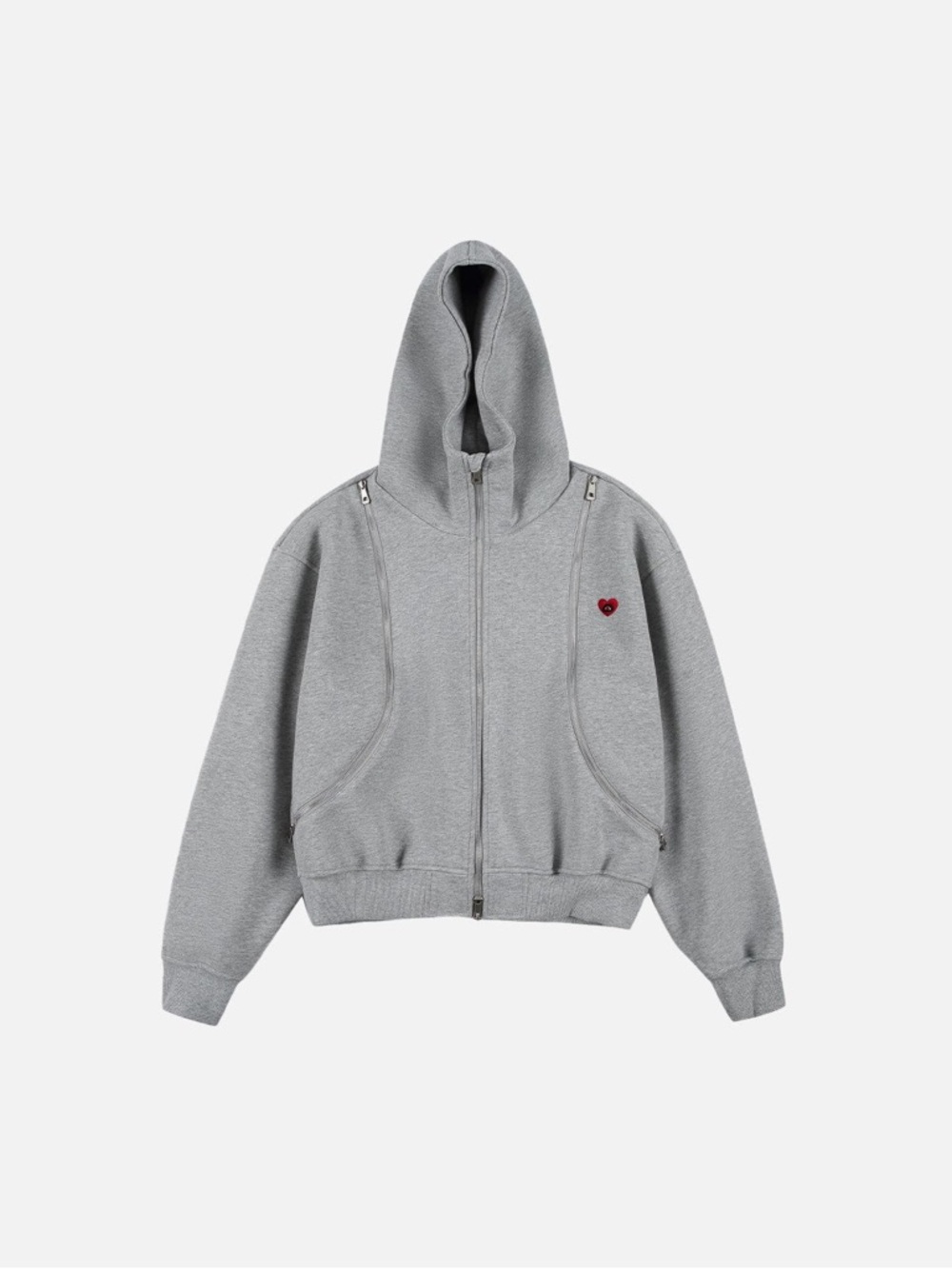 NWT Aelfric Eden Gray Zip-Up Hoodie with Red Heart Patch